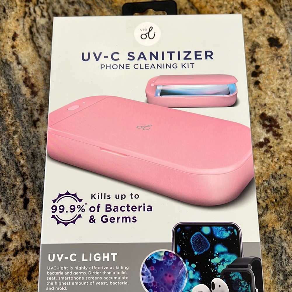 UV-C Sanitizer phone cleaning kit, NEW, pink case, great for earbuds too!
